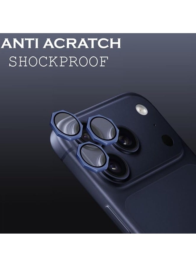 INEIX Octagon Hexa Camera Lens Protector Compatible with iPhone 17 Pro & iPhone 17 Pro Max – 9H Tempered Glass with Metal Ring, Scratch-Resistant Camera Cover – Dark Blue - Image 2